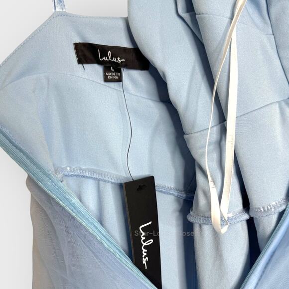 Lulus Charming Glamour Tulle Tiered Maxi Dress Large Light Blue Prom Formal Gown - Picture 3 of 12